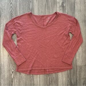 SO Women’s Long Sleeve Waffle Knit Lightweight Shirt Large Stretchy Oversized